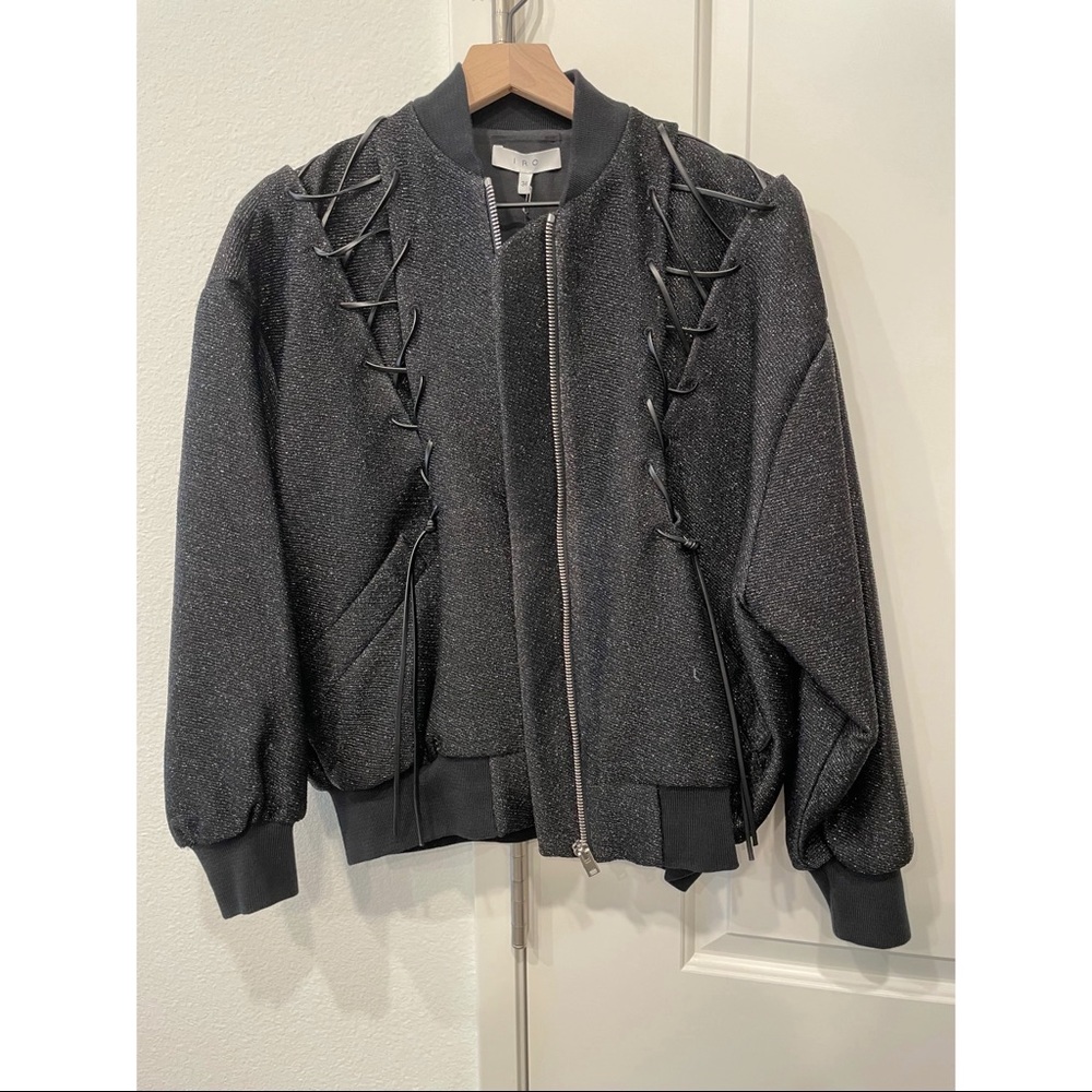 NWT Iro black bomber jacket with shinning material and leather decoration